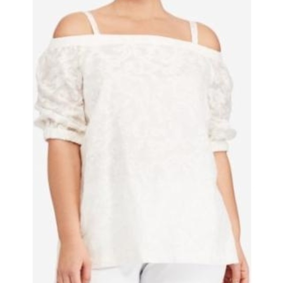 NWT LRL White Concetta Cold Should Blouse Plus 3X - Picture 1 of 9